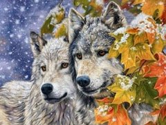 610 грн  Алмазная мозаика TN700 Набор алмазной мозаики на подрамнику Волк и волчица