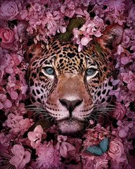 610 грн  Алмазная мозаика TN1197 Набор алмазной мозаики на подрамнике 40х50 см Леопард в цветах