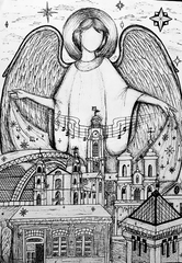 1 300 грн  Алмазная мозаика КДИ-1508 Набор алмазной вышивки Ангел над городом