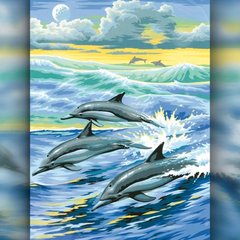 650 грн  Алмазная мозаика TWD20011 Набор алмазной вышивки Дельфины в море