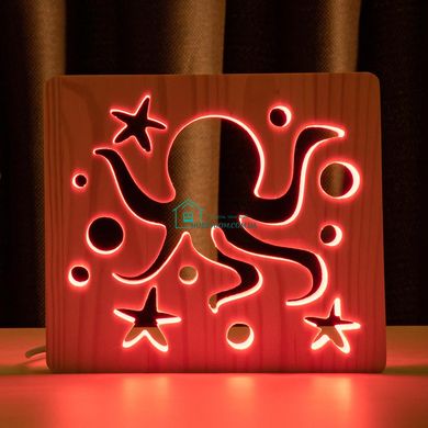 Світильник нічник ArtEco Light з дерева LED Морський восьминіг, з пультом та регулюванням кольору, RGB
