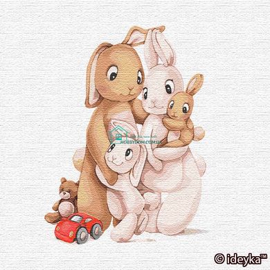 245 грн  Живопись по номерам KHO2361 Картина для рисования по номерам Маленькая семья кроликов
