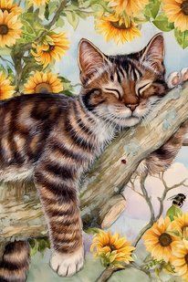 Набір алмазної мозаїки на підрамнику Котик на дереві, 20&times;30см