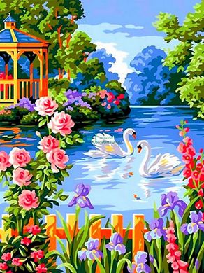 339 грн  Живопись по номерам VK259 Картина-раскраска по номерам Лебеди на пруду