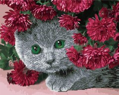 550 грн  Діамантова мозаїка GZS1093 Кіт в квітах Розмальовка-мозаїка, набір для творчості