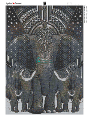 1 600 грн  Діамантова мозаїка КДИ-1318 Набір алмазної вишивки Слони - Символ мудрості, багатства та щастя