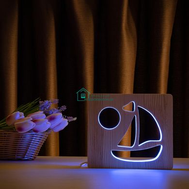 Світильник нічник ArtEco Light з дерева LED Кораблик, з пультом та регулюванням кольору, RGB