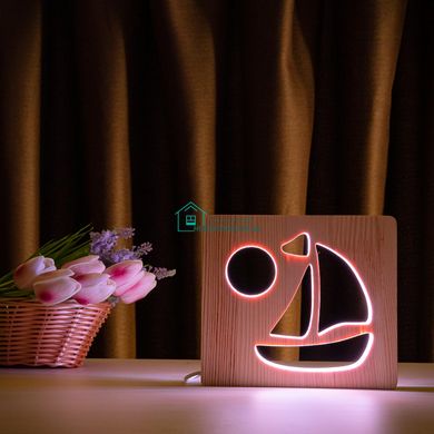 Светильник ночник ArtEco Light из дерева LED Кораблик, с пультом и регулировкой цвета, RGB