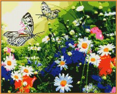 610 грн  Алмазная мозаика ST1254 Цветочное поле и бабочки Набор алмазной вышивки на подрамнике