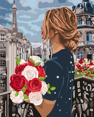 329 грн  Живопис за номерами KH4707 Картина-розмальовка Дівчина з трояндами