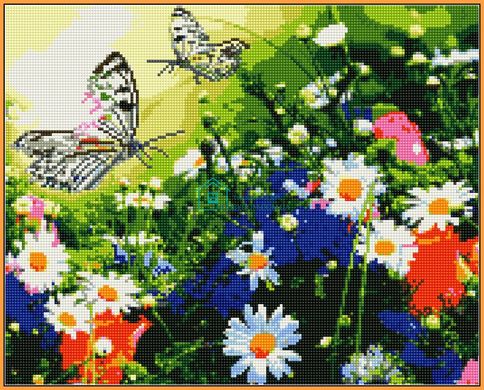 639 грн  Алмазная мозаика ST1254 Цветочное поле и бабочки Набор алмазной вышивки на подрамнике