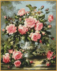639 грн  Діамантова мозаїка ST1117 Рожеві троянди в срібній вазі Набір діамантової вишивки на підрамнику
