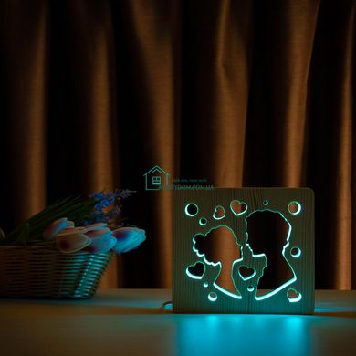 Светильник ночник ArtEco Light из дерева LED Поцелуй, с пультом и регулировкой цвета, RGB