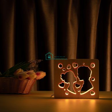Світильник нічник ArtEco Light з дерева LED Поцілунок, з пультом та регулюванням кольору, RGB