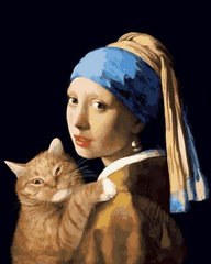 459 грн  Живопись по номерам VP1171 Картина-раскраска по номерам Девушка с жемчужной серёжкой с котом