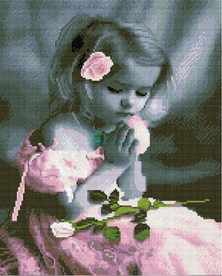 550 грн  Алмазная мозаика GJ5106 Набор алмазной мозаики на подрамнике Девочка в розовом