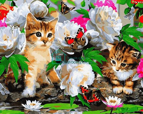 279 грн  Живопис за номерами BK-GX8285 Картина для малювання за номерами Кошенята з метеликами