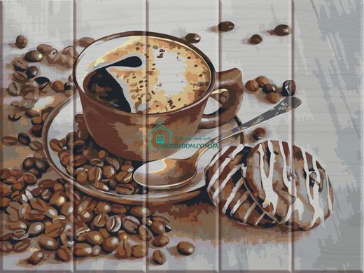 435 грн  Живопись по номерам ASW028 Раскраска по номерам на деревянной основе Чашка кофе