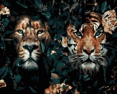 339 грн  Живопис за номерами ATG00096 Картина за номерами Лев і тигр у засідці 40 х 50 см