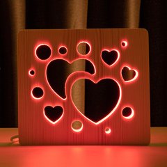 Світильник нічник ArtEco Light з дерева LED Сердечка, з пультом та регулюванням кольору, RGB