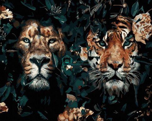 339 грн  Живопис за номерами ATG00096 Картина за номерами Лев і тигр у засідці 40 х 50 см