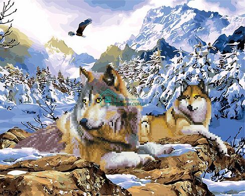 550 грн  Діамантова мозаїка GZS1010 Зимові вовки Розмальовка-мозаїка, набір для творчості