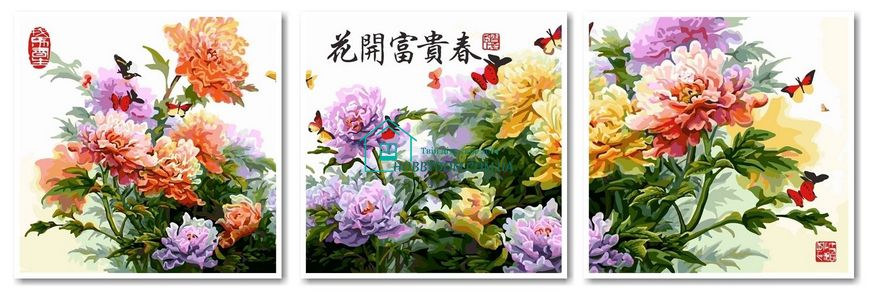 1 449 грн  Живопись по номерам VPT023 Раскраска по номерам триптих Японские хризантемы