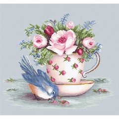 513 грн   B2324/belana 20 ct. Пташка і чашка чаю Набор для вышивки нитками