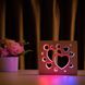 Светильник ночник ArtEco Light из дерева LED Сердечки, с пультом и регулировкой цвета, двойной RGB