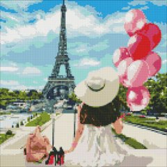 535 грн  Діамантова мозаїка Алмазна вишивка Гуляючи вулицями Парижа, AMO7074, на підрамнику, 40х40 см