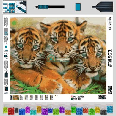 450 грн  Алмазная мозаика TWD20079 Набор алмазной вышивки Маленькие тигры