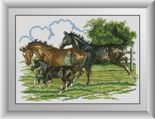 599 грн  Алмазная мозаика 30959 Семья (лошади) Набор алмазной живописи
