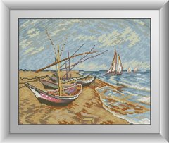 378 грн  Алмазная мозаика 30515 Набор алмазной мозаики Рыболовные лодки на берегу Сент-Мари. Ван Гог