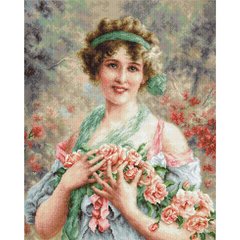 468 грн   B553 Девушка с розами Набор для вышивания нитками