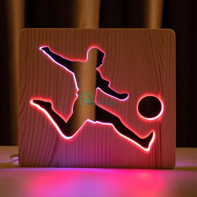 Світильник нічник ArtEco Light з дерева LED Футболіст з м'ячем, з пультом та регулюванням кольору, подвійний RGB