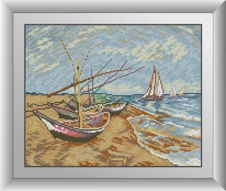378 грн  Діамантова мозаїка 30515 Набір діамантової мозаїки Риболовні лодки на березі Сент-Марі. Ван Гог