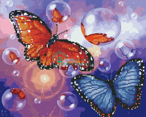 550 грн  Діамантова мозаїка GZS1167 Розмальовка-мозаїка, набір для творчості на підрамнику Метелики та бульбашки