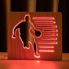 Світильник нічник ArtEco Light з дерева LED Баскетболіст з м'ячем, з пультом та регулюванням кольору, RGB