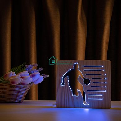 Светильник ночник ArtEco Light из дерева LED Баскетболист с мячом, с пультом и регулировкой цвета, RGB