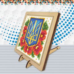 300 грн  Діамантова мозаїка DMW-012 Набір діамантового живопису на дерев'яній основі Герб з маками