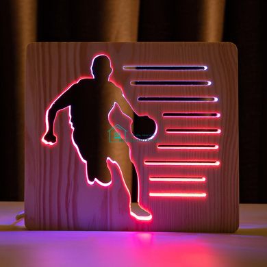 Светильник ночник ArtEco Light из дерева LED Баскетболист с мячом, с пультом и регулировкой цвета, двойной RGB