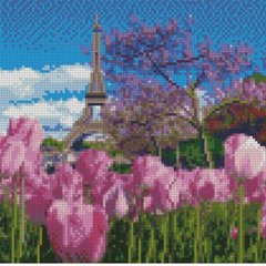 512 грн  Діамантова мозаїка Набір для творчості алмазна картина Весняні тюльпани в Парижі, 30х30 см CA-0055