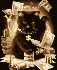 399 грн  Живопис за номерами PN5585 Картини за номерами Кіт з грошима (з золотою фарбою)