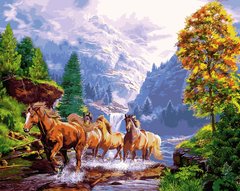 455 грн  Живопись по номерам NB924 Лошади на берегу горного озера Набор-картина по номерам