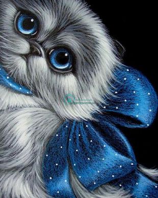520 грн  Алмазная мозаика DMP-341 Набор алмазной мозаики на подрамнике Котёнок с синим бантом
