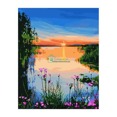395 грн  Живопись по номерам VA-3078 Набор для рисования по номерам Закат на озере