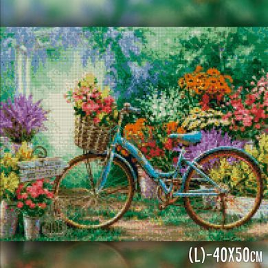 650 грн  Алмазная мозаика TWD10042 Набор алмазной вышивки Велосипед у цветочного сада