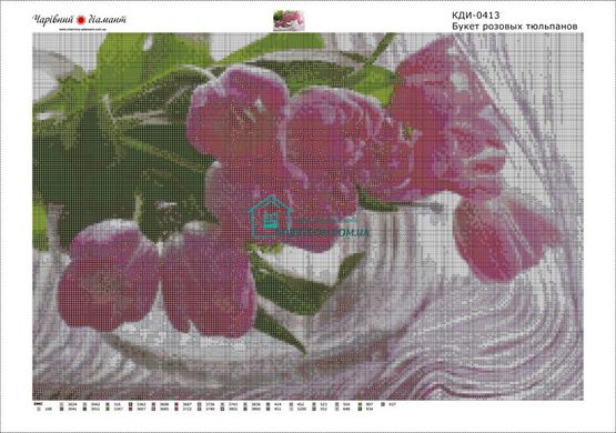 1 100 грн  Діамантова мозаїка КДИ-0413 Набір діамантової вишивки Букет рожевих тюльпанів