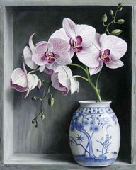 900 грн  Алмазная мозаика DMP-112 Набор алмазной живописи на подрамнике Орхидея в вазе