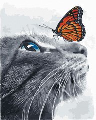 279 грн  Живопись по номерам BK-GX44782 Картина по номерам Кошка с бабочкой 40 х 50 см